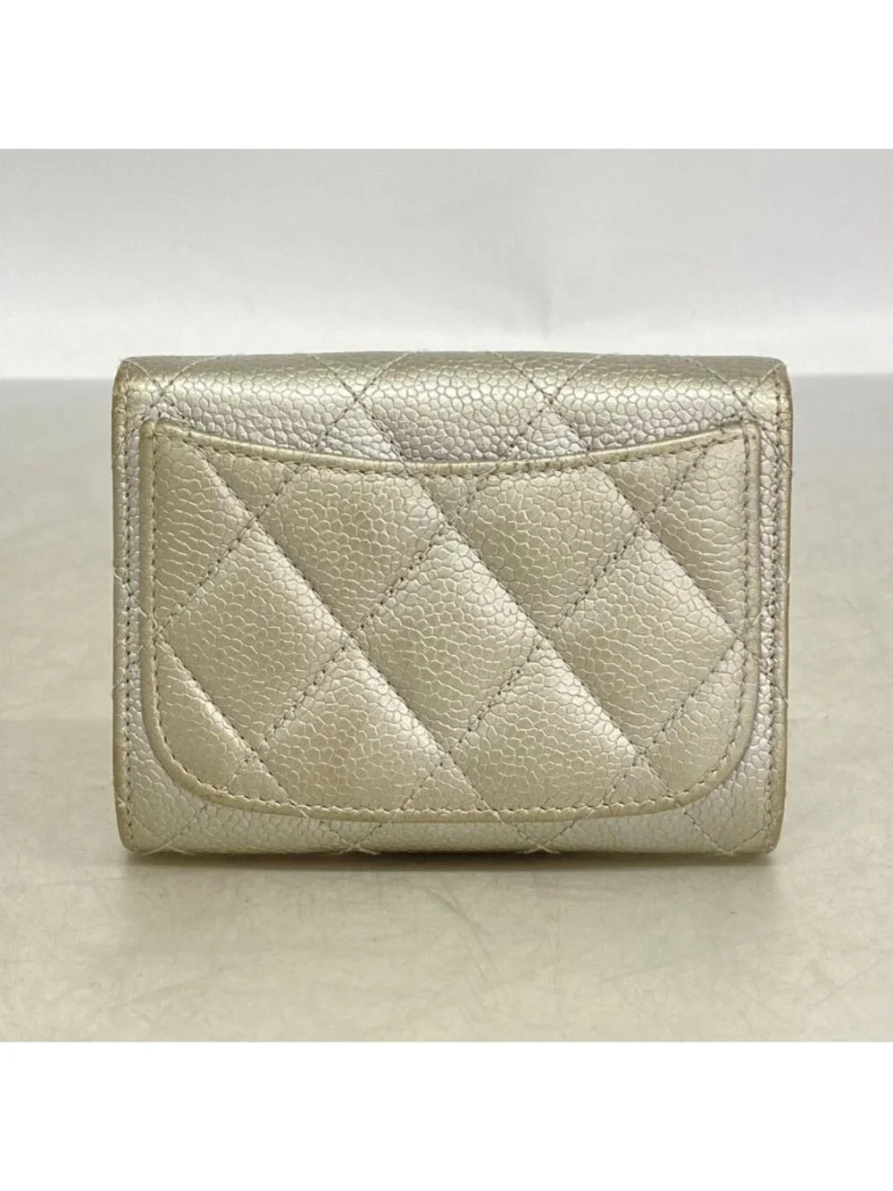Chanel Card Case Quilted Caviar Leather Silver
